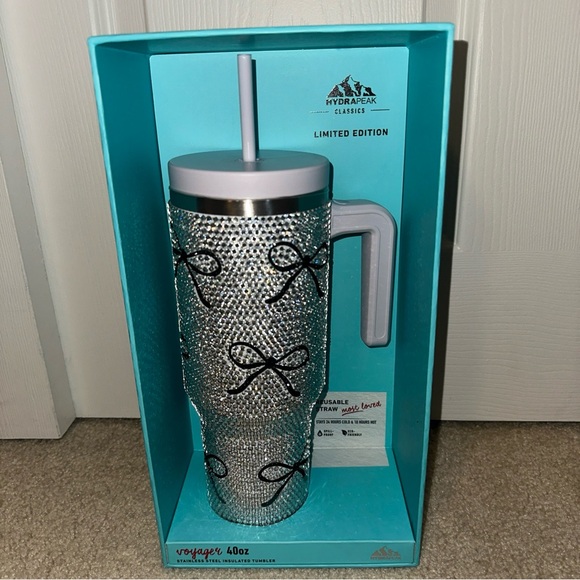 Hydrapeak Voyager 40 Oz Rhinestone Black Bow Ribbon Stainless Tumbler New - Picture 3 of 5